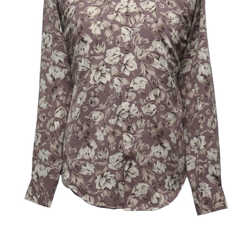 Mens Silky Shirt Button Up Floral Lavender Beige Casual Hawaiian Beach Medium - Picture 4 of 6